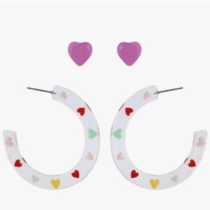 Betsey Johnson Heart & Hoop Earring Set